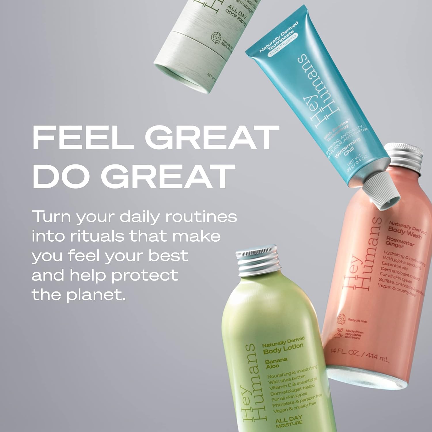 Hey Humans deodorant eco-friendly paper packaging highlights sustainability