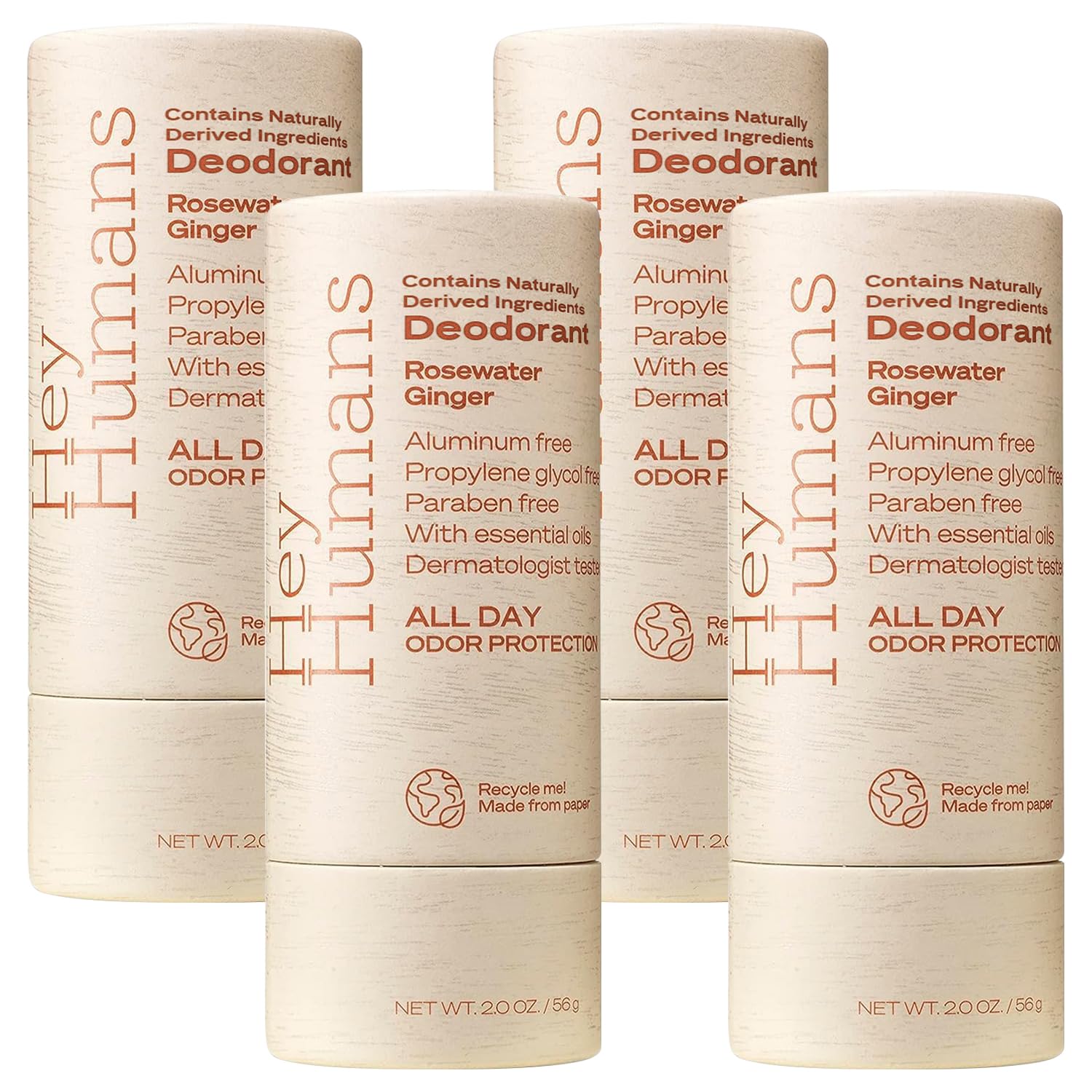Hey Humans deodorant bottle with rosewater-ginger scent for refreshing application