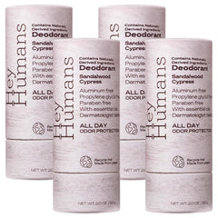Hey Humans deodorant bottle with sandalwood-cypress for aluminum-free protection