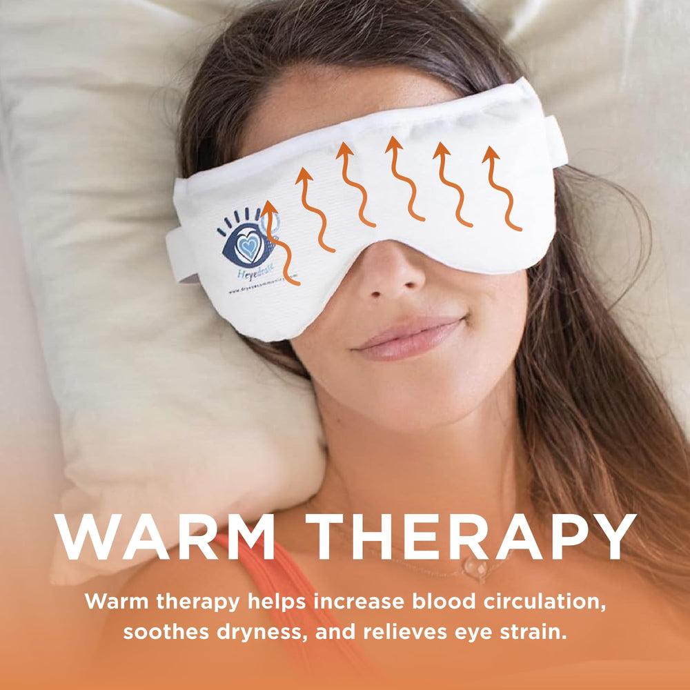 Heyedrate heated eye mask on closed eyelids for relaxing heat therapy