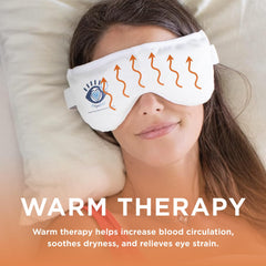 Heyedrate heated eye mask on closed eyelids for relaxing heat therapy