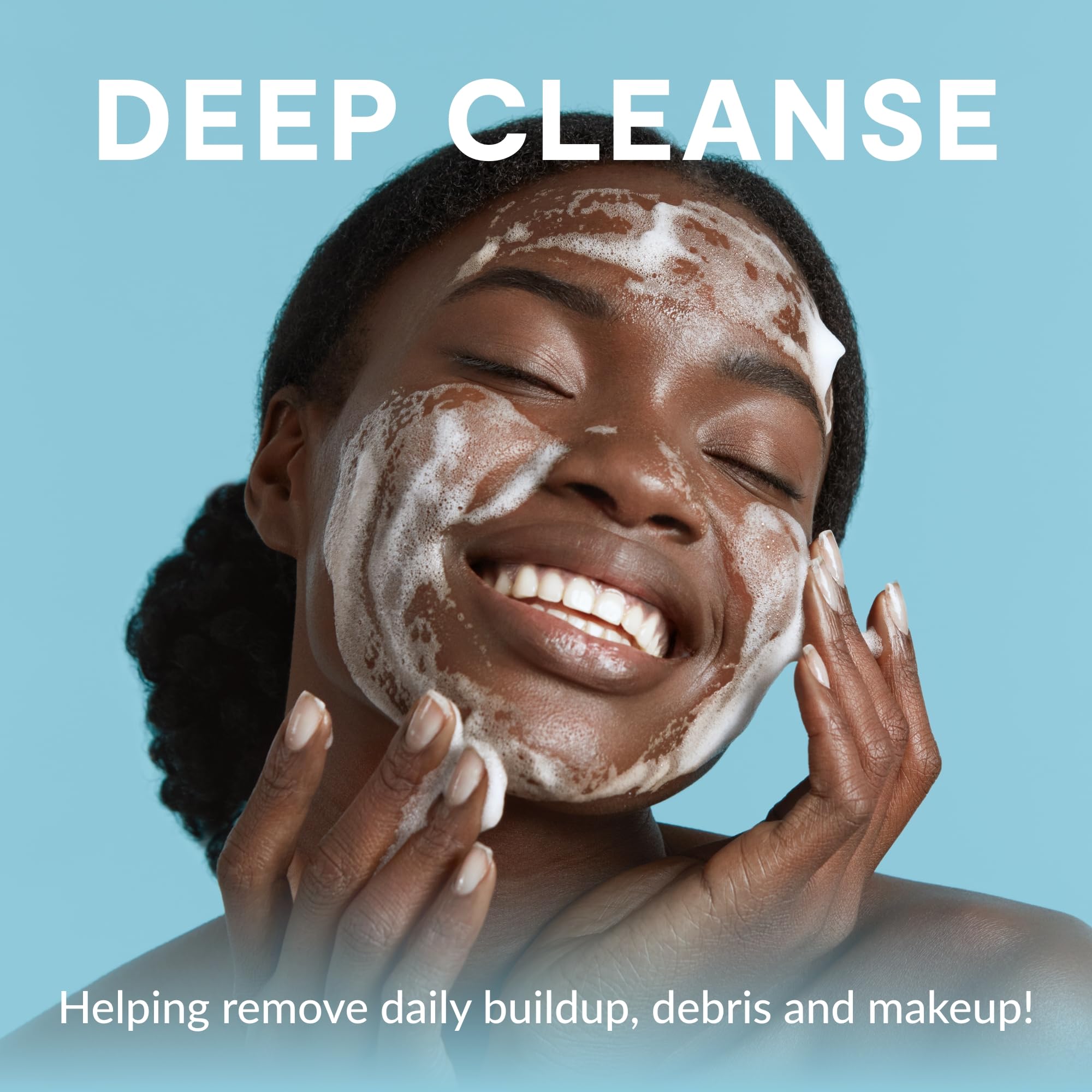 Heyedrate foaming cleanser close-up shows rich foam for gentle debris removal.