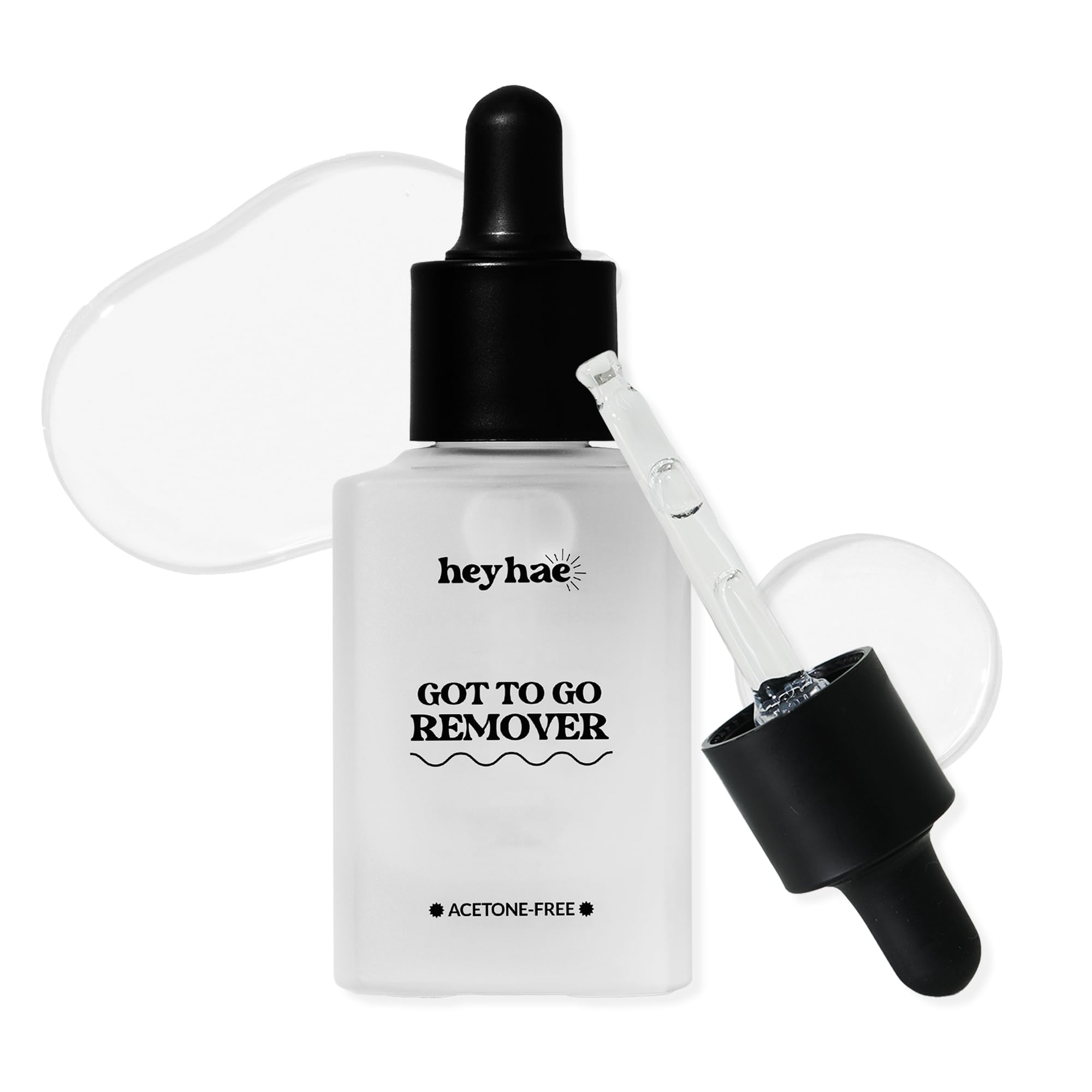 Heyhae Got To Go Remover bottle and dropper shown for precise, gentle application.