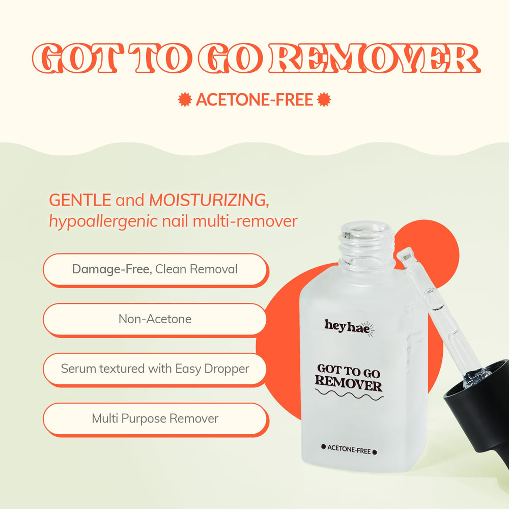 Heyhae Got To Go Remover cuticle line application demonstrates targeted soaking and lifting.