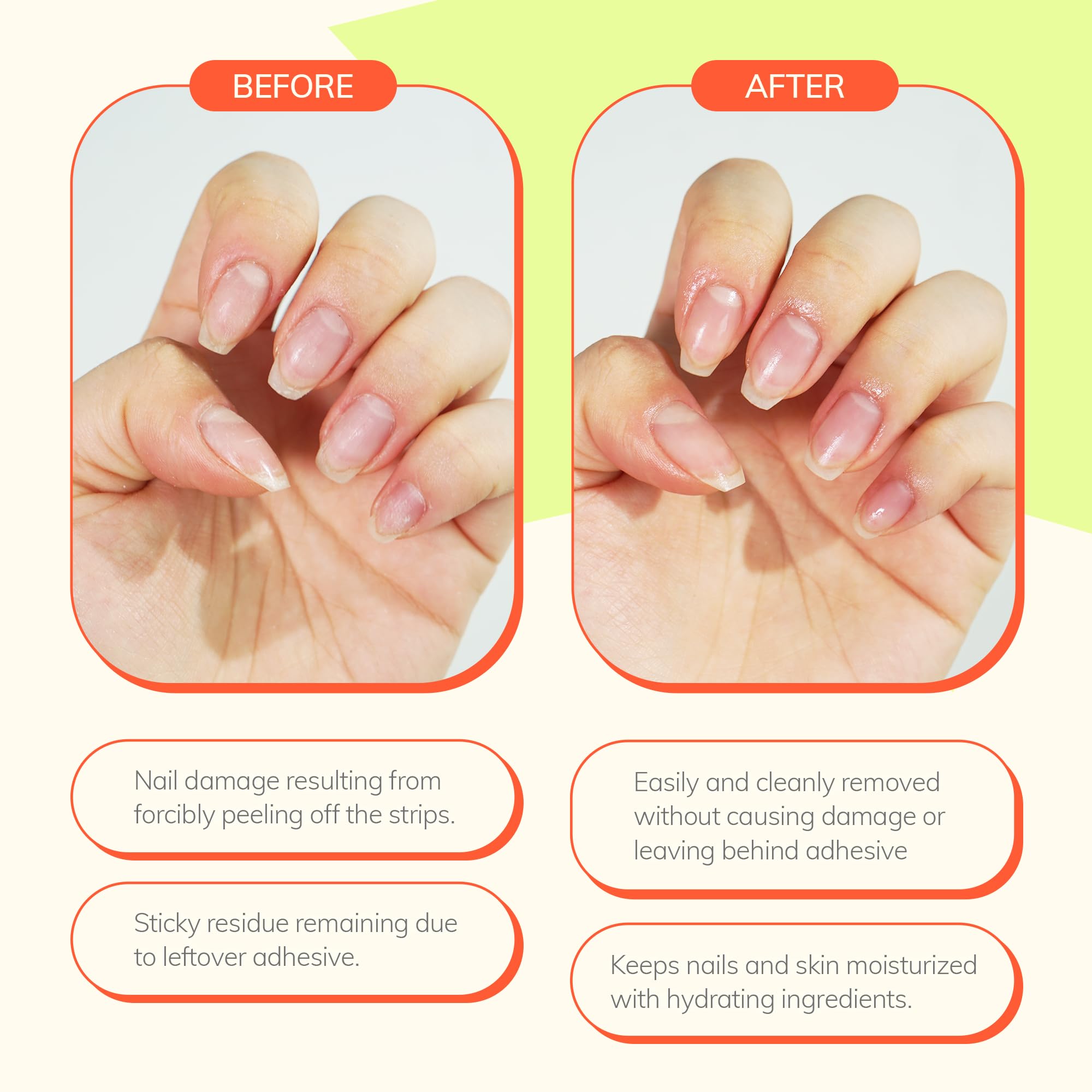 Heyhae Got To Go Remover wooden sticks in use highlight gentle peel from edge.