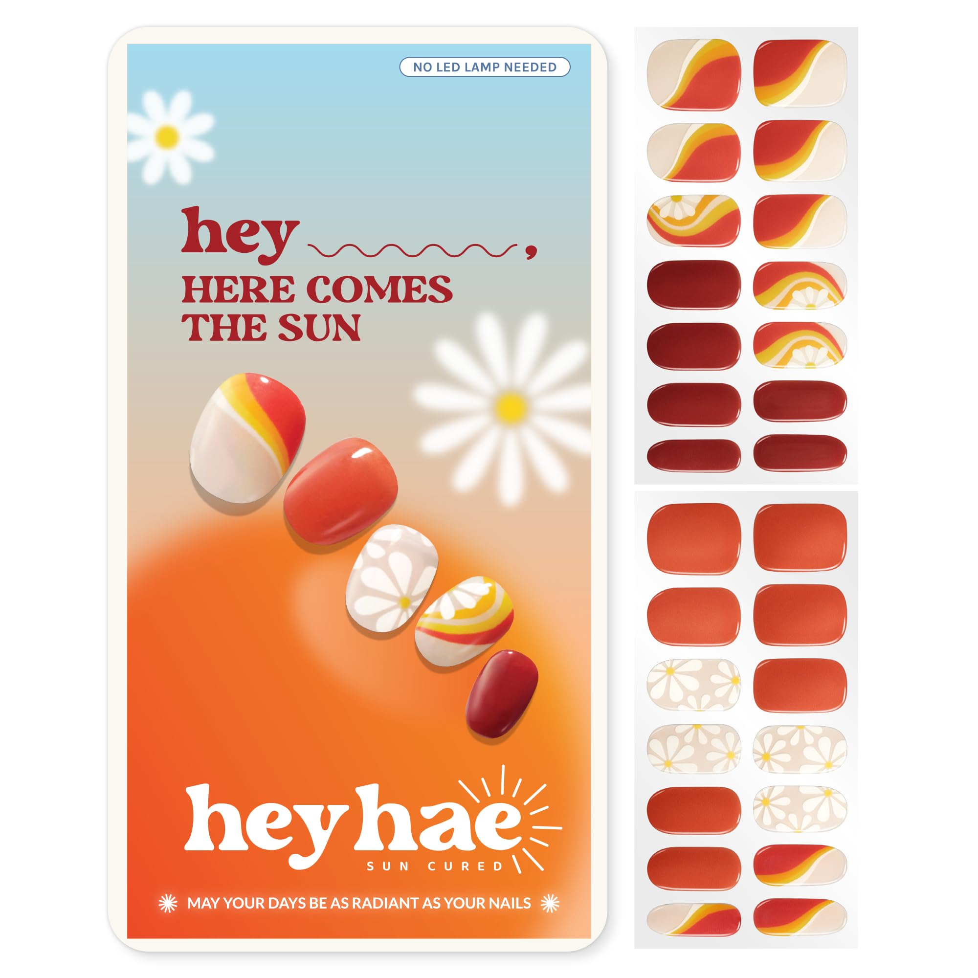 heyhae semi-cured gel nail strips package showing 28 strips for at-home salon quality