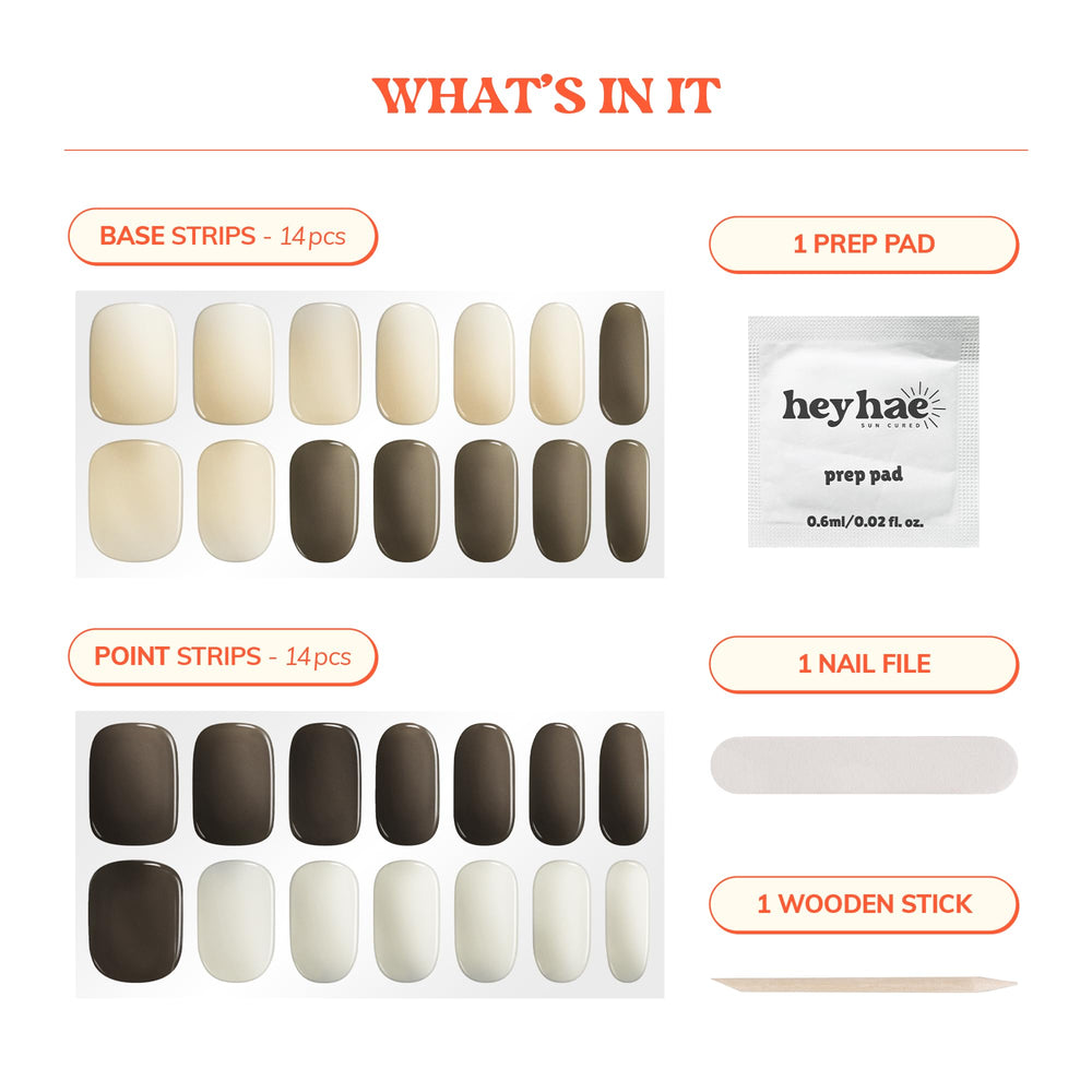 Heyhae semi cured gel nail strips sun-cure idea closeup highlights natural daylight curing.