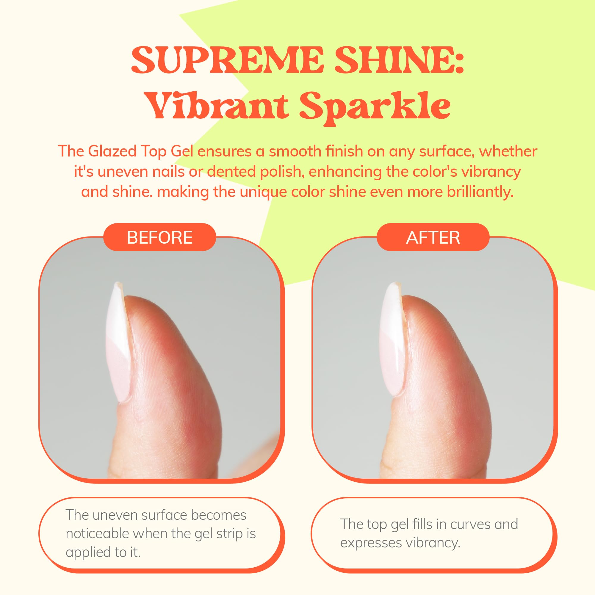 heyhae semi-cured nail strip finish demonstrates long-lasting shine and vibrant color.