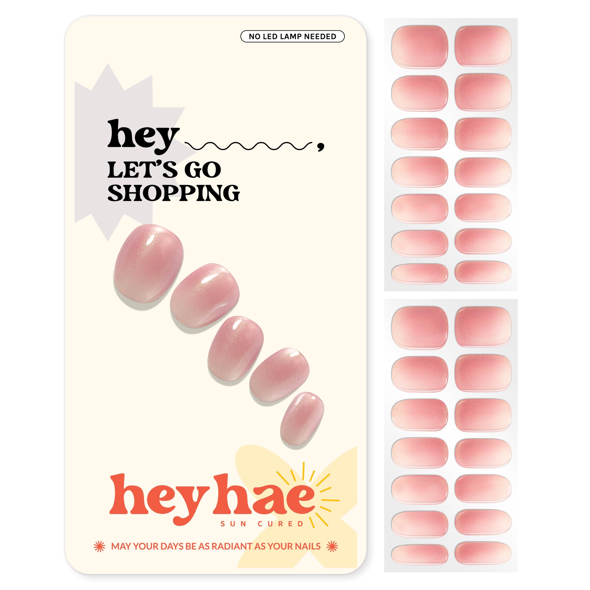 Heyhae semi-cured nail strips glitter pink pack for easy at-home manicure