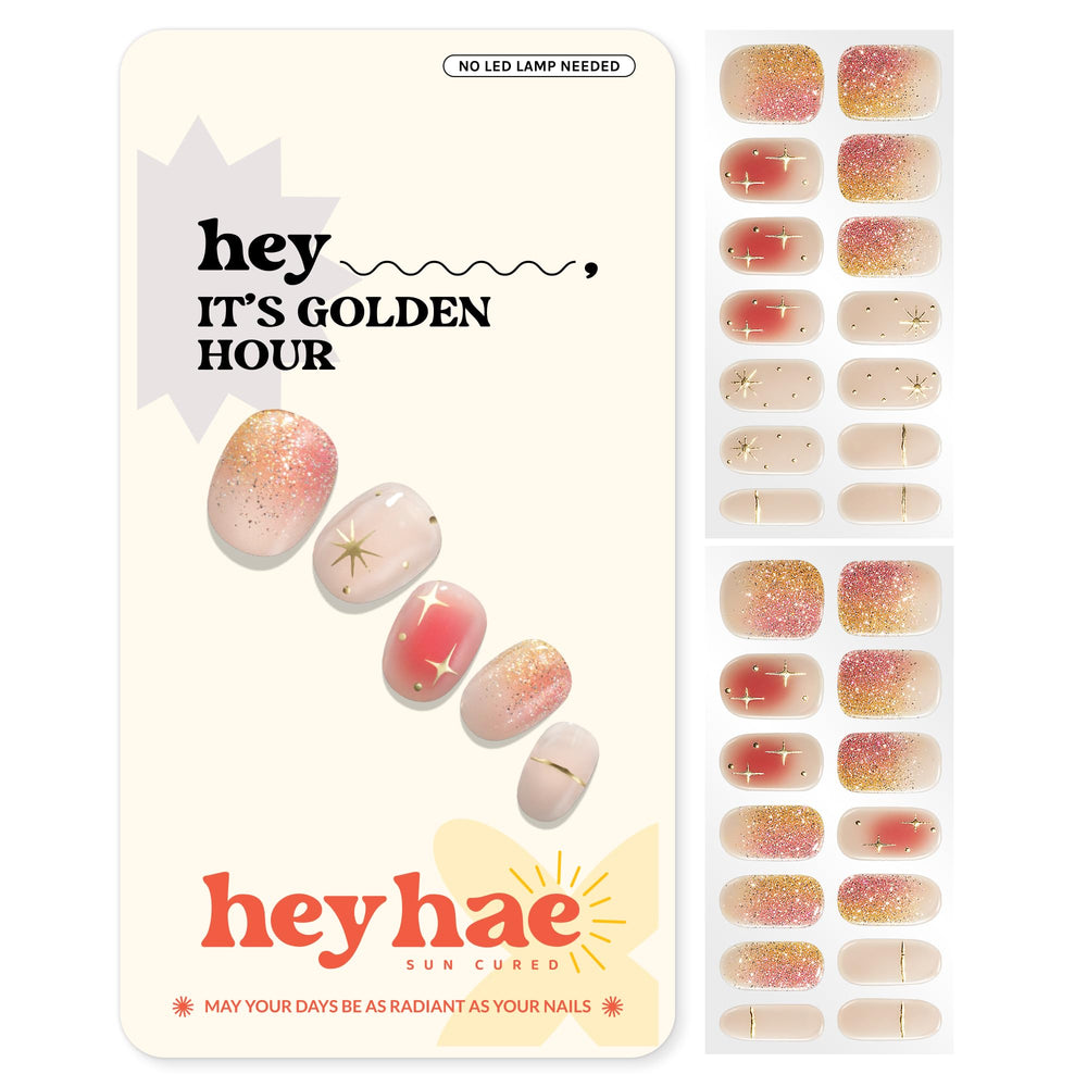 Heyhae semi cured nail strips ombre gold sunset glow for at-home salon vibes