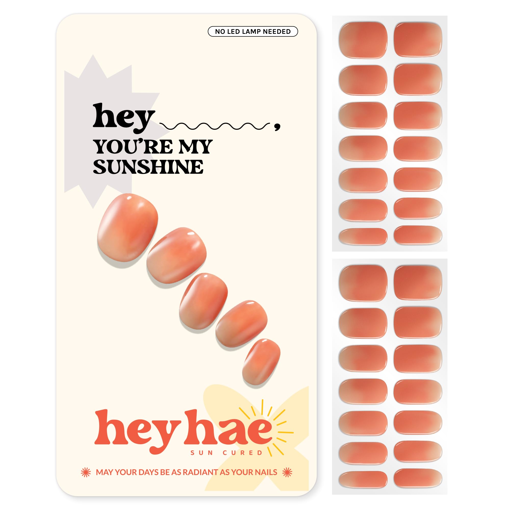 Heyhae semi-cured nail strips in orange ombre for salon-quality color under sun.