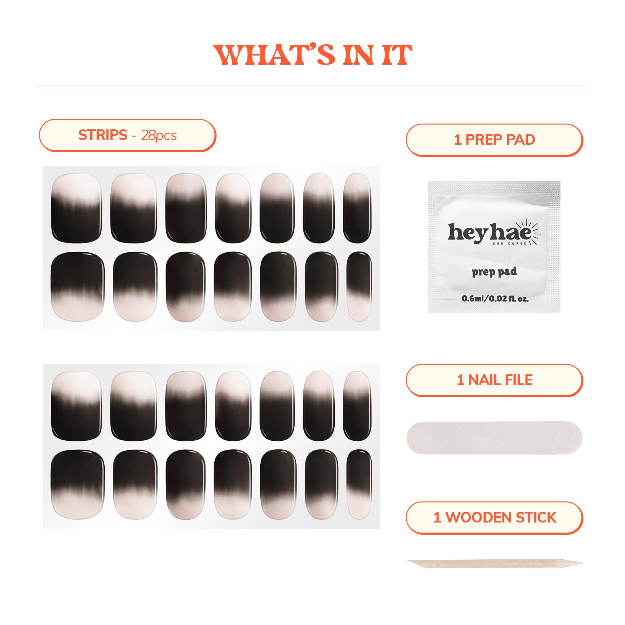 Sunlight-curing with Heyhae strips for simple self-application and finish.