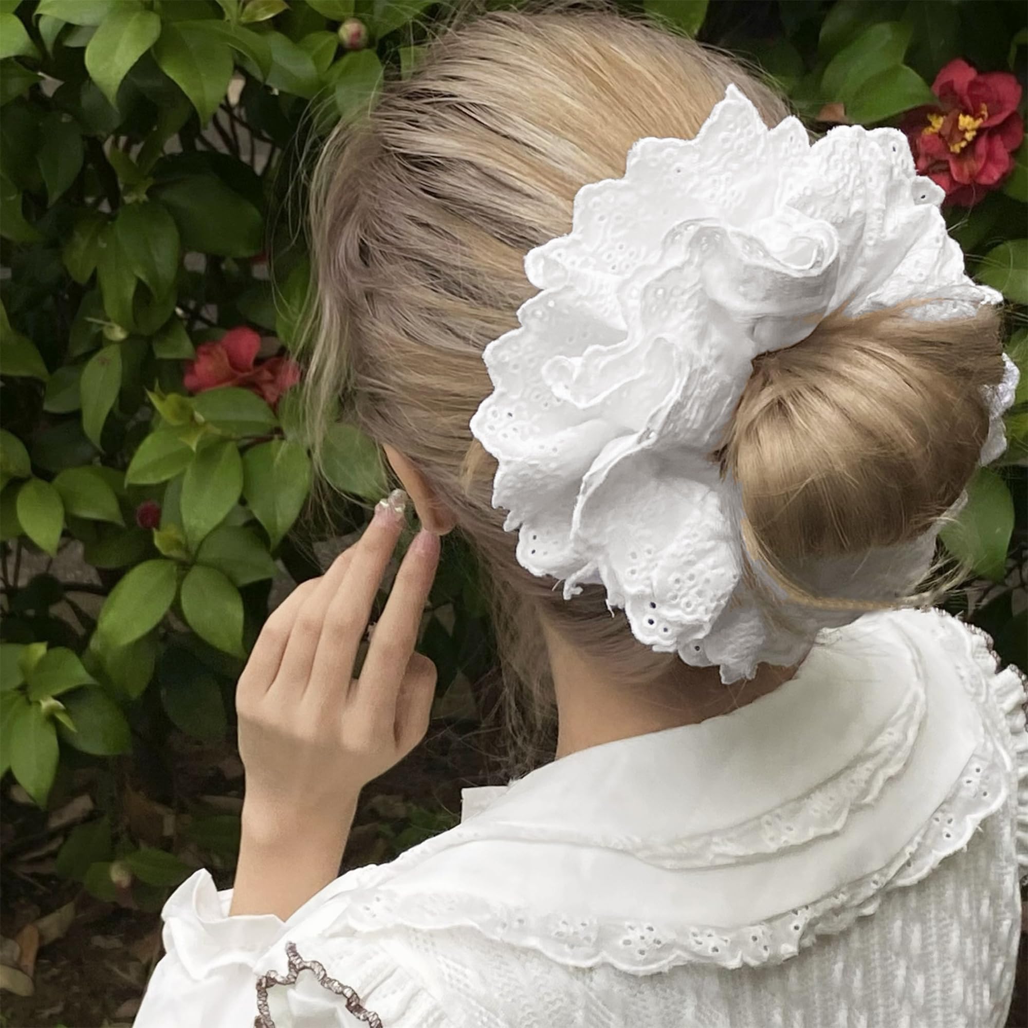 Heyiminy white scrunchie daily-use accessory suitable for any hair type.
