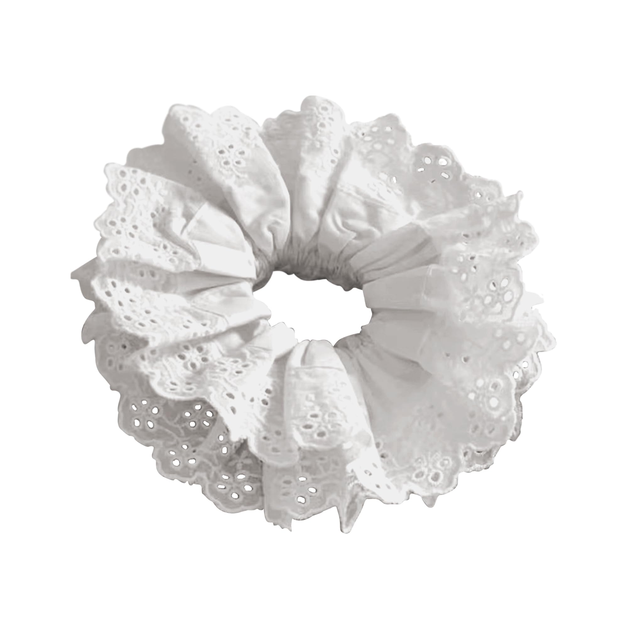 Heyiminy white scrunchie embroidery lace adds chic elegance to any hairstyle.