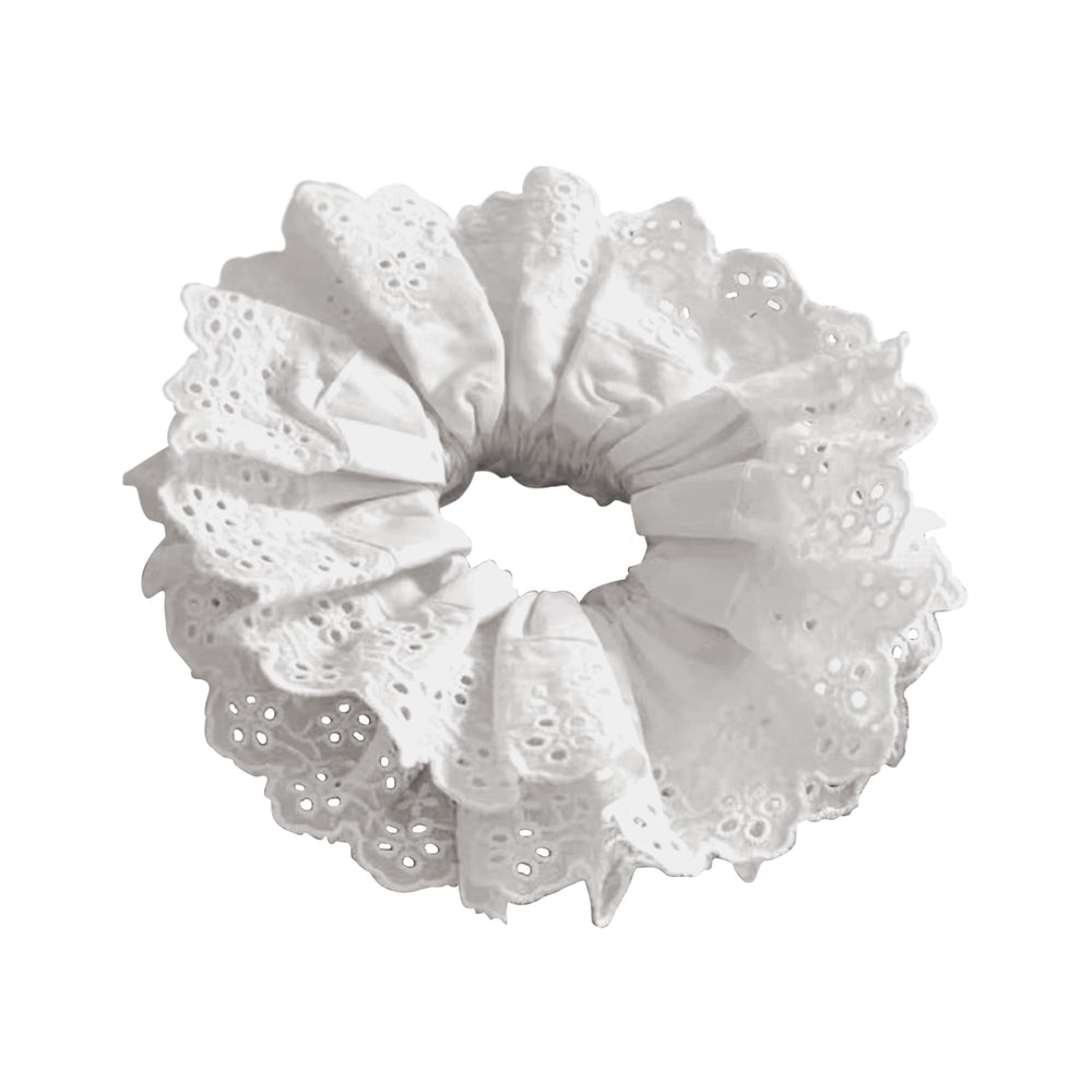 Heyiminy white scrunchie embroidery lace adds chic elegance to any hairstyle.