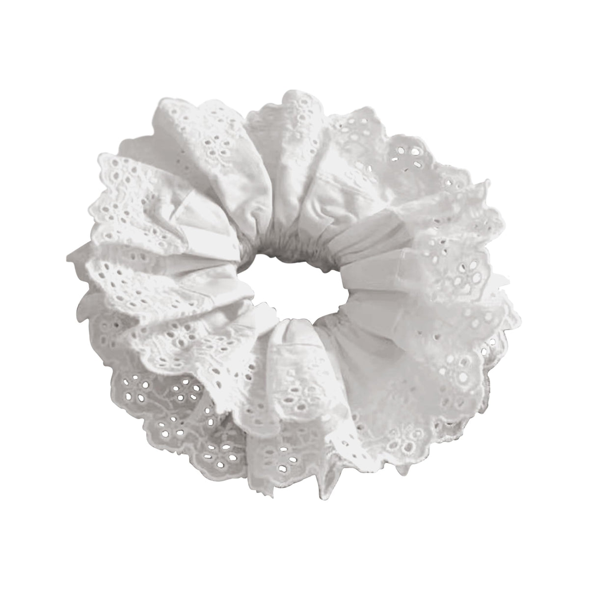 Heyiminy white scrunchie embroidery lace adds chic elegance to any hairstyle.