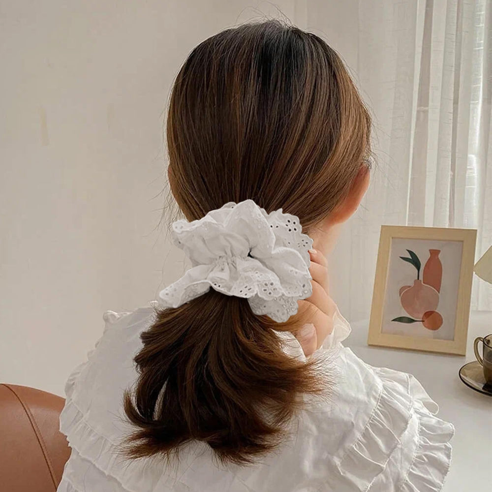 Heyiminy white scrunchie office-party-look pairs with polished outfits.