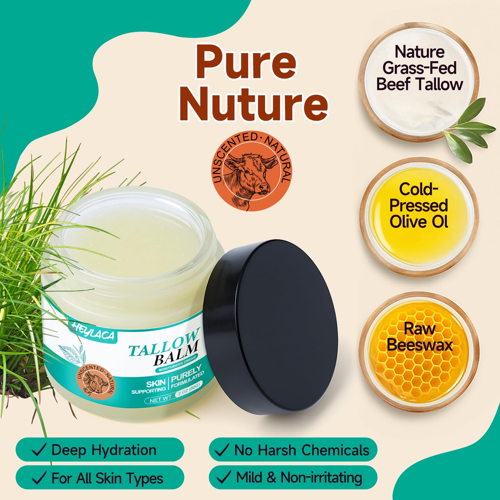 Heylaca Beef Tallow Honey Balm application on hand demonstrates absorption