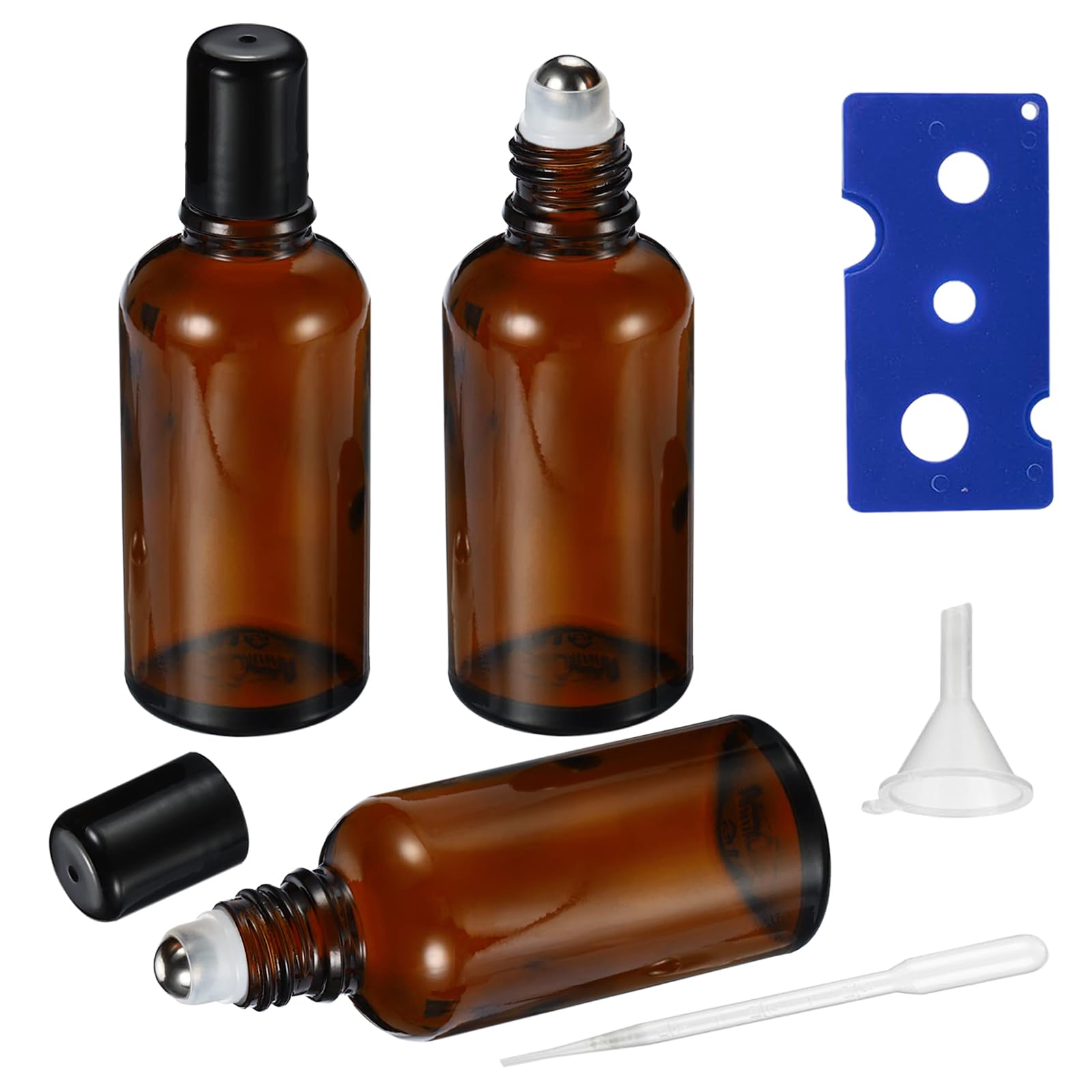 Heyleayar amber glass roller bottle 50ml 3-pack for on-the-go oils and samples