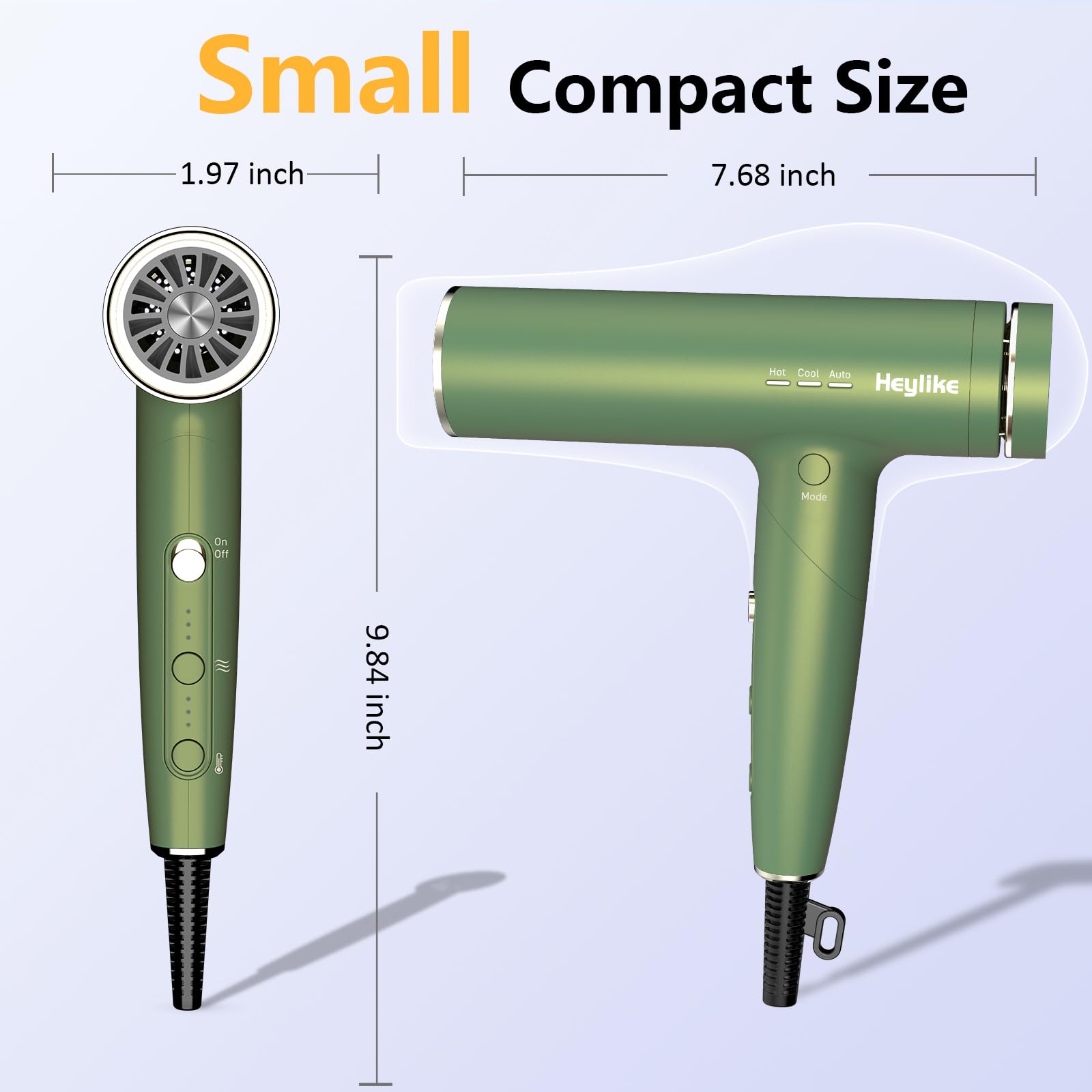 Heylike thermo-control with three temps and speeds for versatile care.