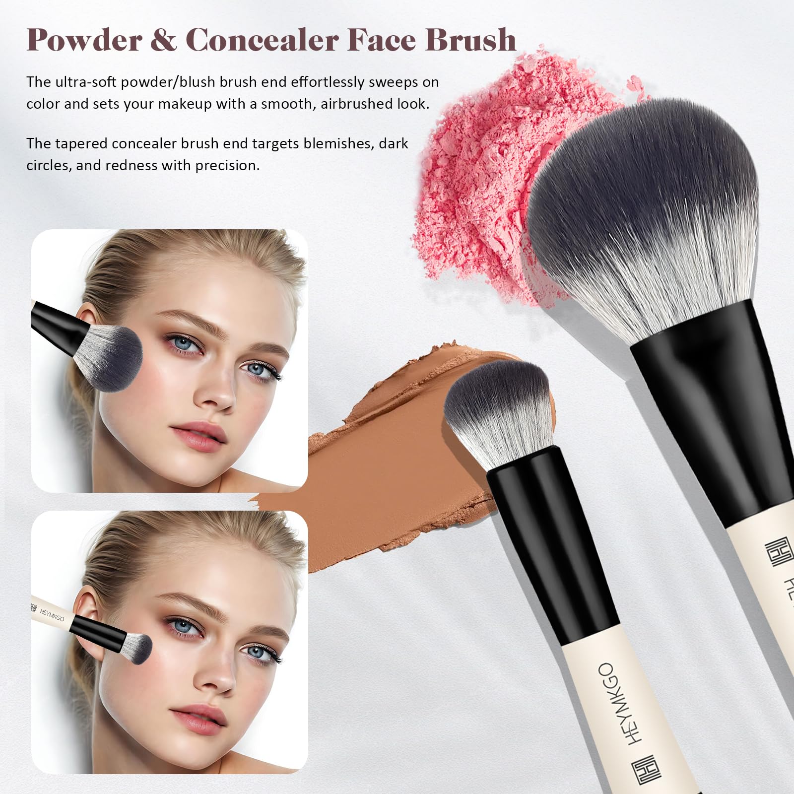 HEYMKGO foundation brush achieving smooth, even coverage for a flawless base