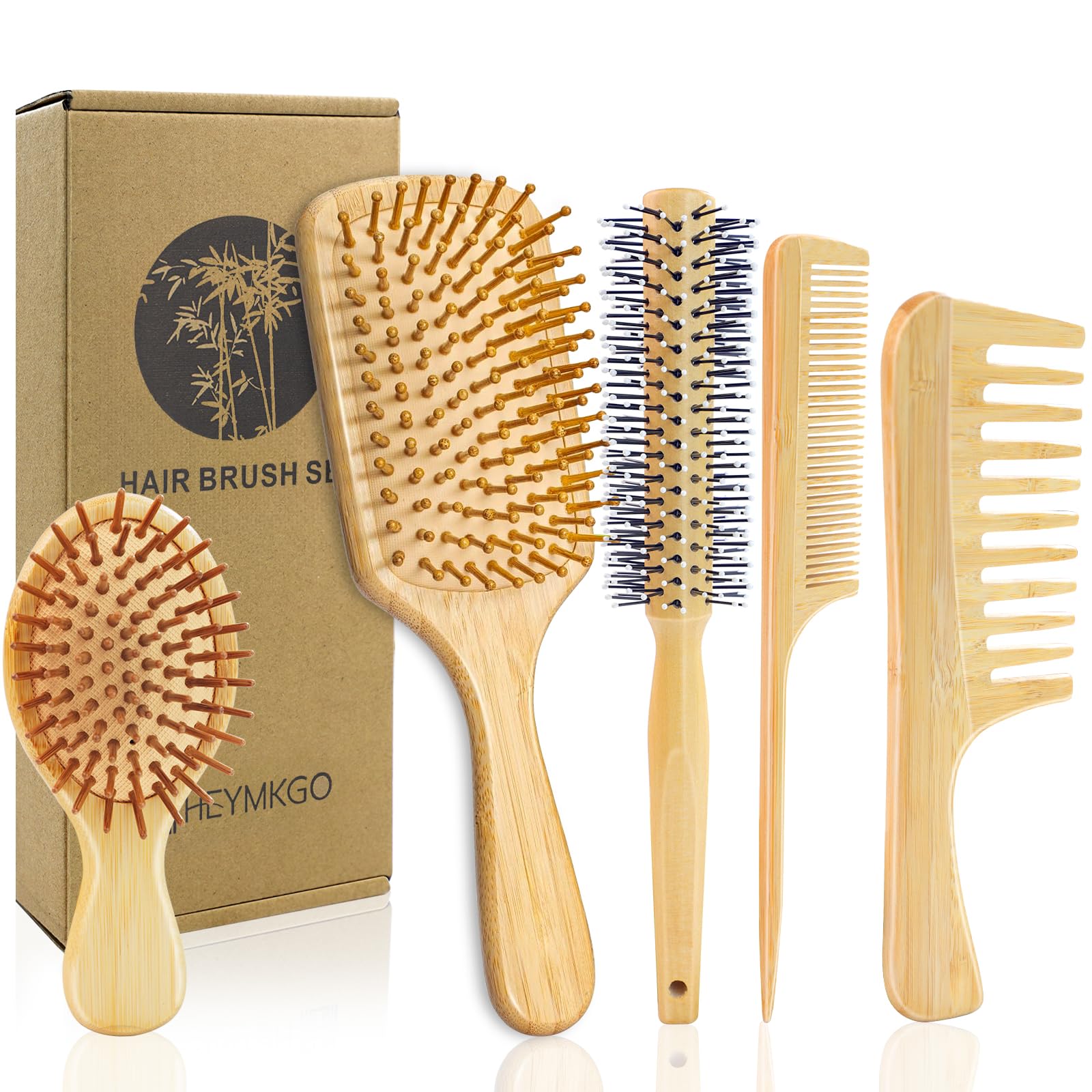 HEYMKGO regular bamboo paddle brush for smooth detangling with gentle glide
