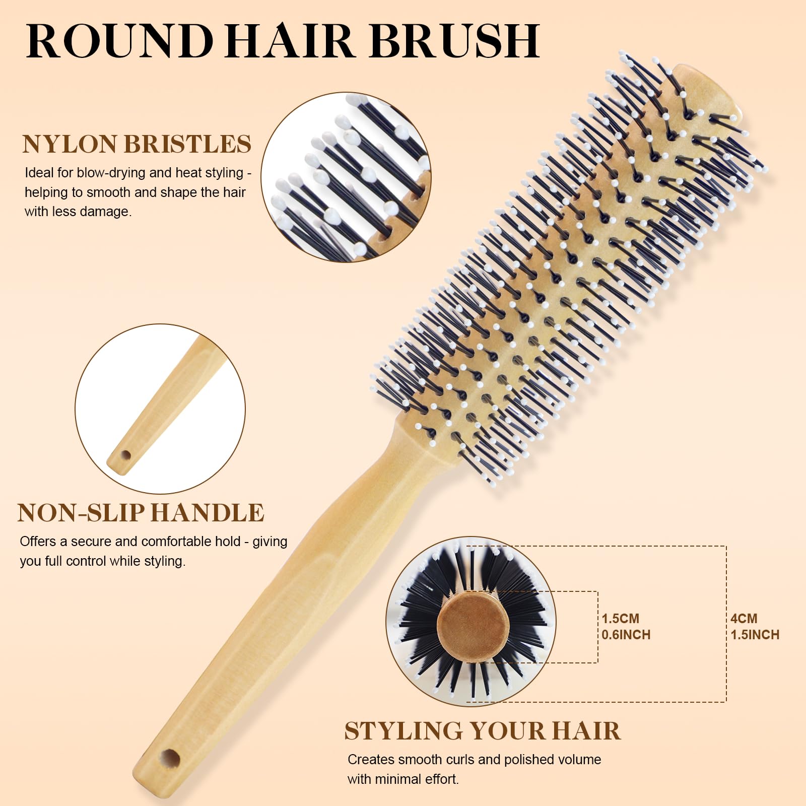 HEYMKGO roller round bamboo brush for shaping and volume boost