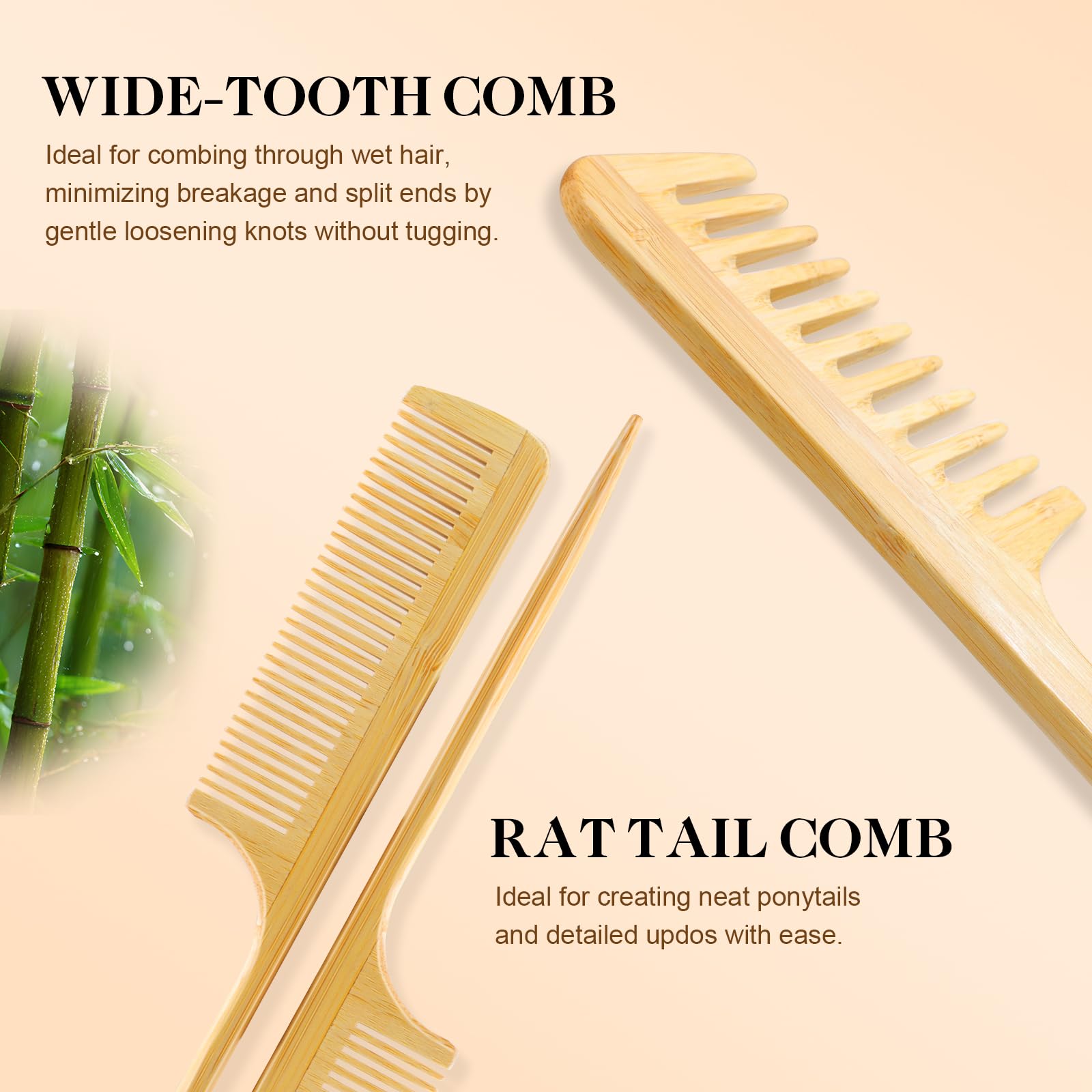 HEYMKGO wide-tooth bamboo comb for gentle detangling on wet hair