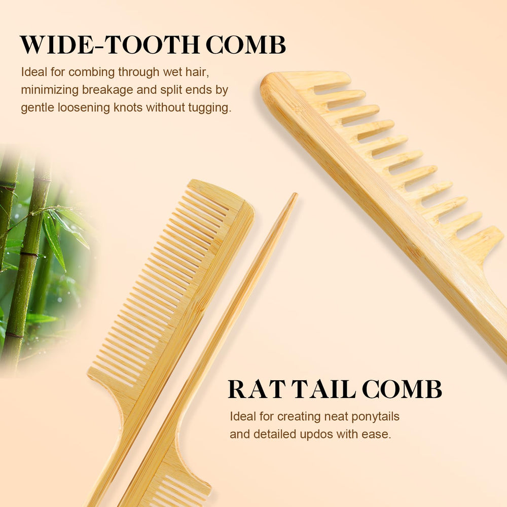 HEYMKGO wide-tooth bamboo comb for gentle detangling on wet hair