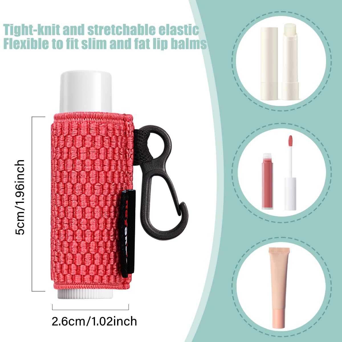 HEYSKAY elastic lip balm holder sleeve shows stretch fit for various balms
