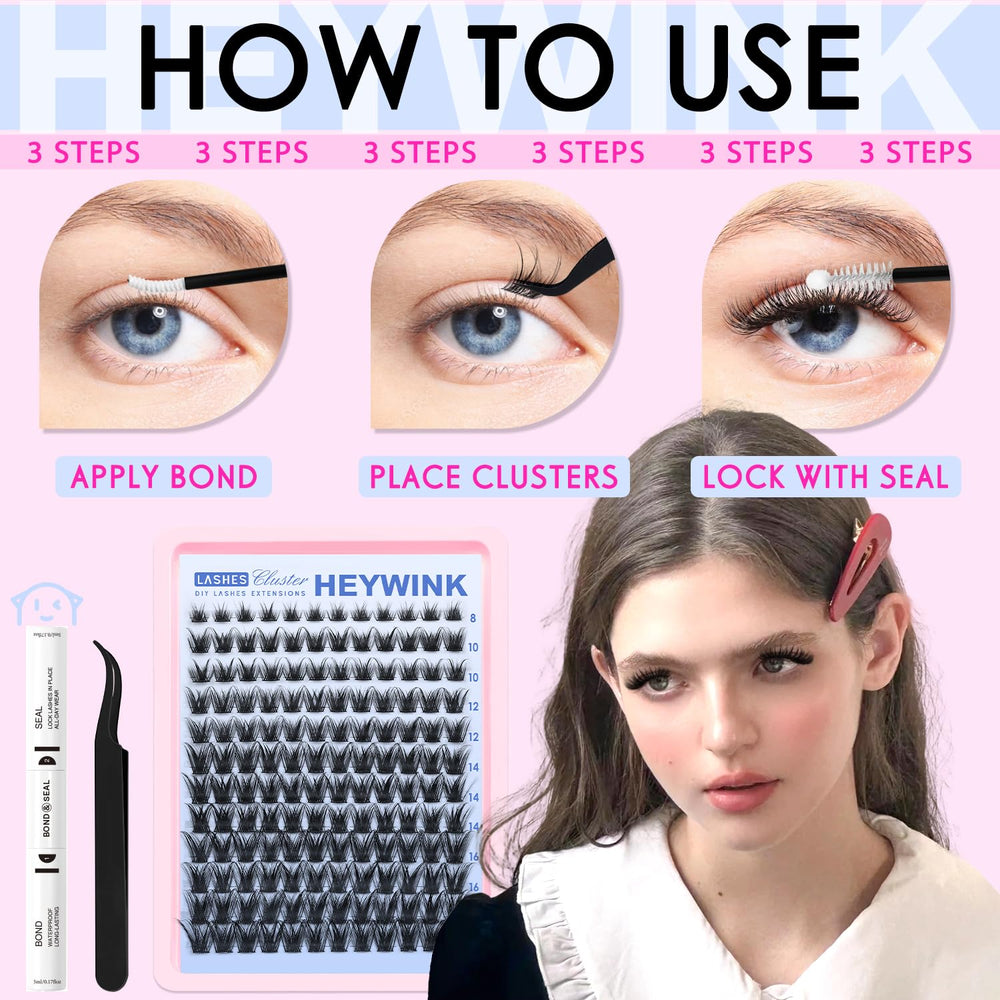 Heywink Lash Clusters Kit all-day comfort with lightweight fibers.