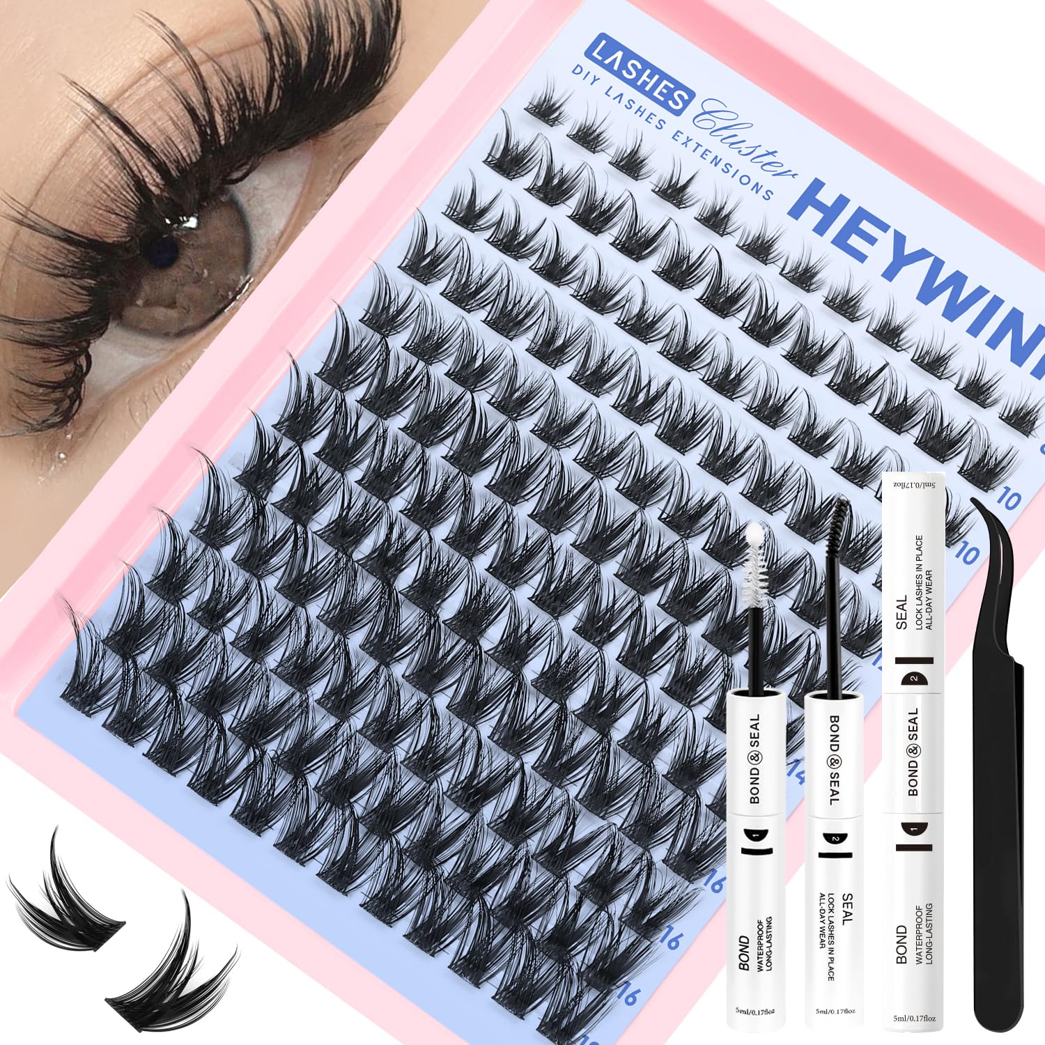 Heywink Lash Clusters Kit contents – complete DIY set for salon-inspired flutter and easy at-home application.
