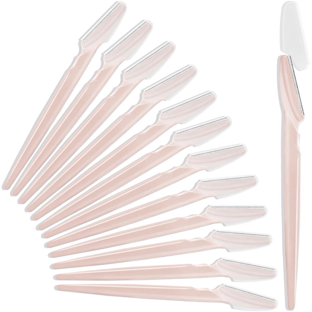 HFATMOS 12pc eyebrow razors pack closeup shows precise grooming blades for neat arches