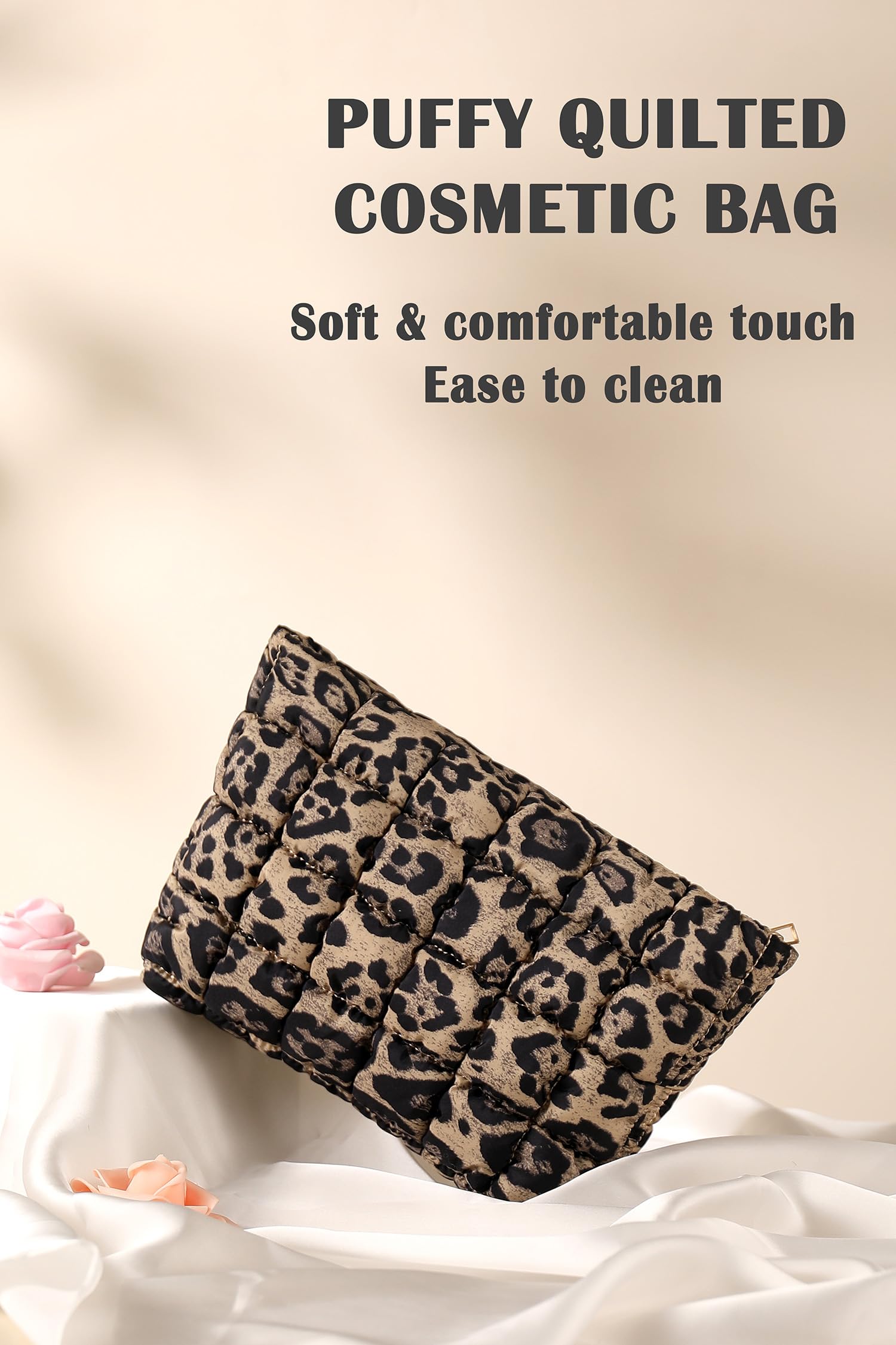 HFLZBRO brown leopard makeup bag clutch-ready for events.