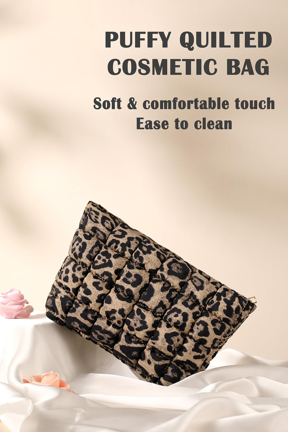 HFLZBRO brown leopard makeup bag clutch-ready for events.