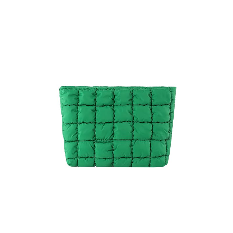 HFLZBRO Puffy makeup bag green front view for stylish travel organization.