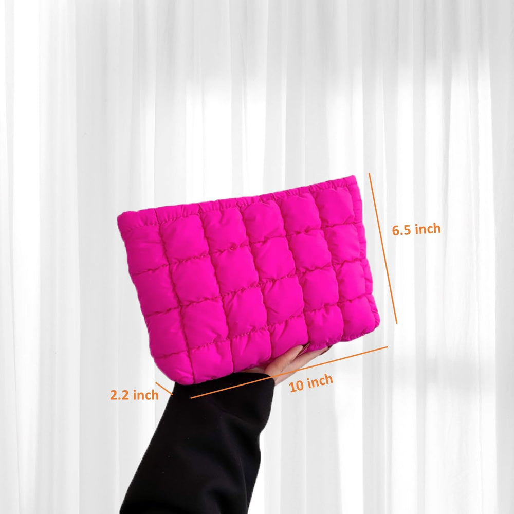 HFLZBRO Puffy quilted makeup bag rose, nestled in purse for daily routine