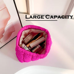 HFLZBRO Puffy quilted makeup bag rose, side view highlighting durable materials for everyday use