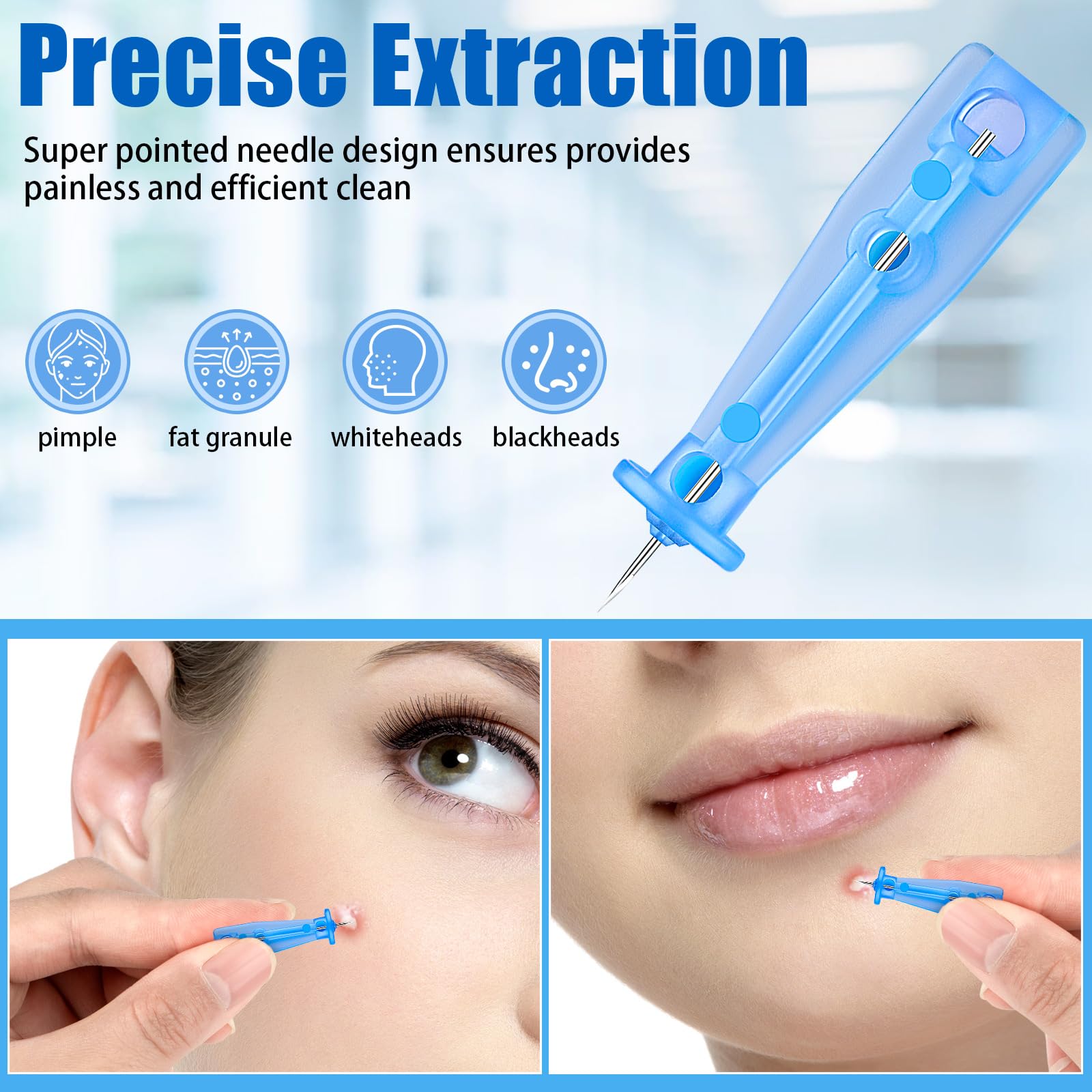 HFYHWT pimple popper toolkit display shows diverse tools for blemishes.