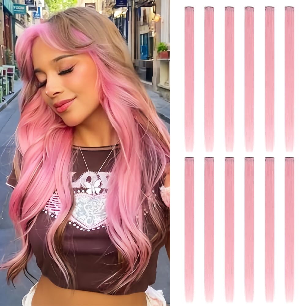 HH FASHION light pink clip-in extension close-up showing vibrant color for quick style.