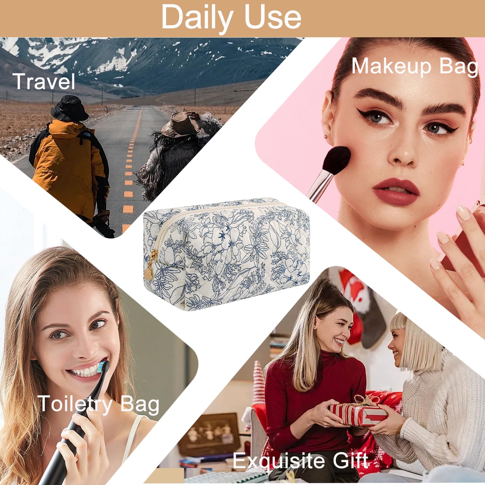 HHQQWZ makeup bag full cosmetics example for travel readiness.
