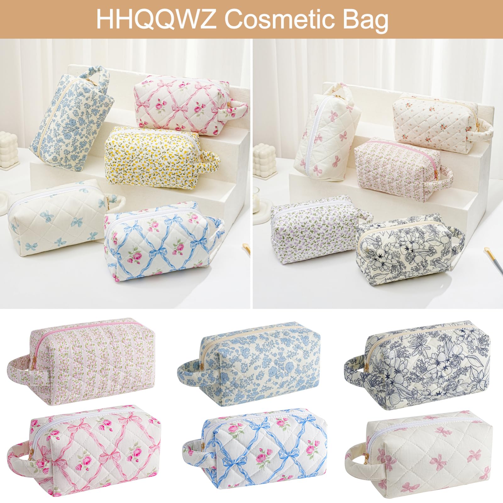 HHQQWZ makeup bag handle top provides easy portability during travel.