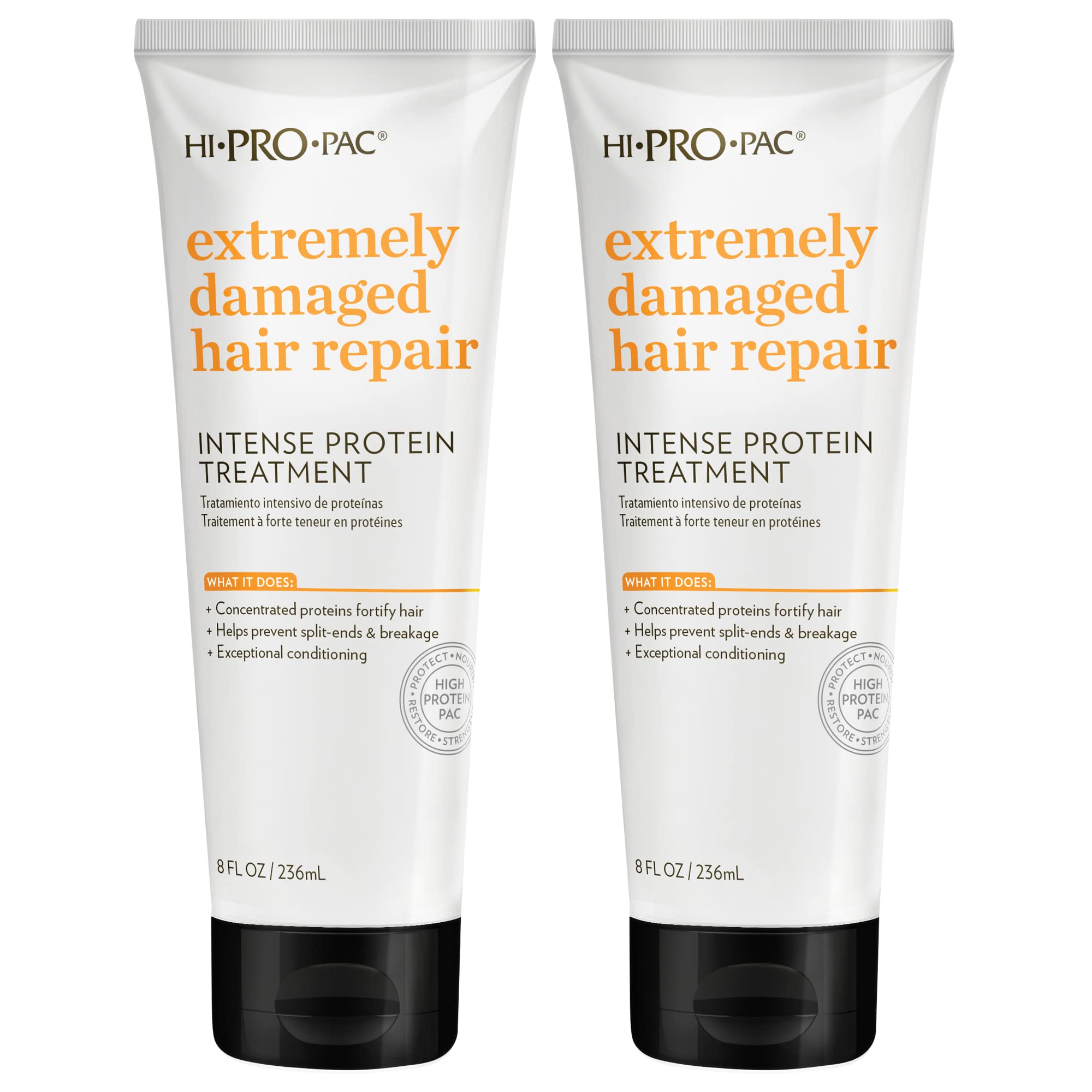 Hi-Pro-Pac Hair Mask 2-pack bottle close-up, showcasing intense repair and conditioning.