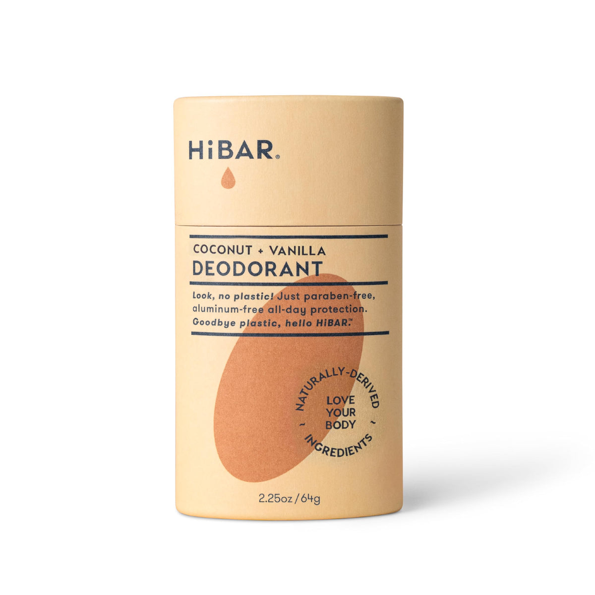 HIBAR Coconut Vanilla deodorant tube—plastic-free, all-day protection for daily wear.