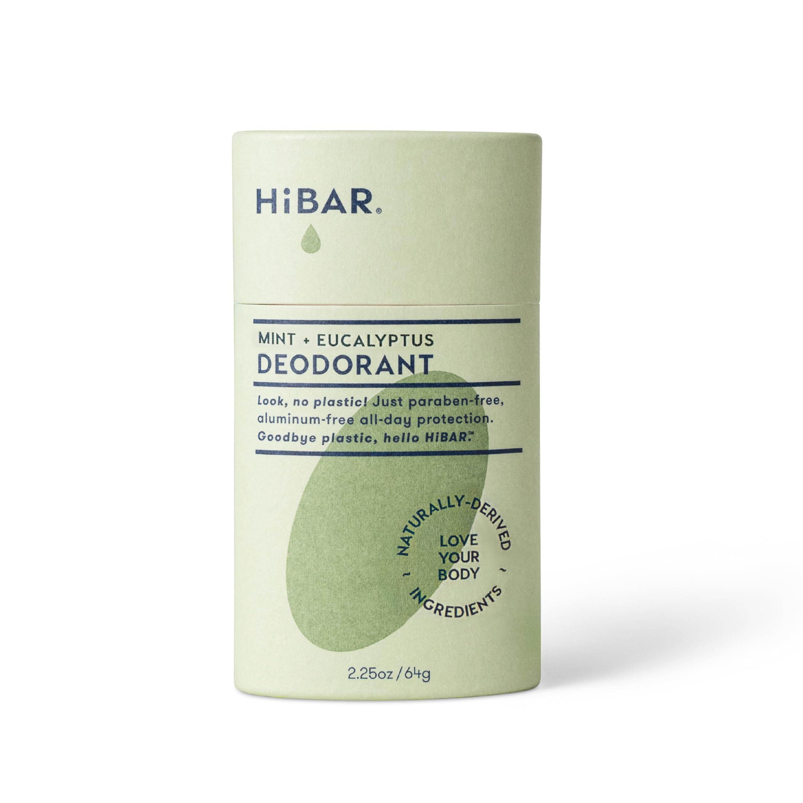 HiBAR Eucalyptus & Mint plastic-free deodorant tube for daily use and all-day freshness.