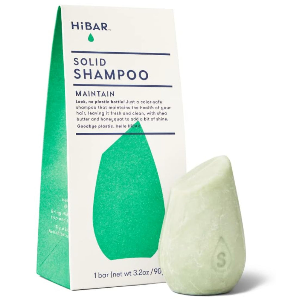 HIBAR Maintain Shampoo Bar packaging highlights plastic-free sustainability for eco-conscious shoppers.