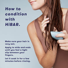 HIBAR Volumize shampoo bar close-up highlights fermented date fruit extract for added body and bounce.