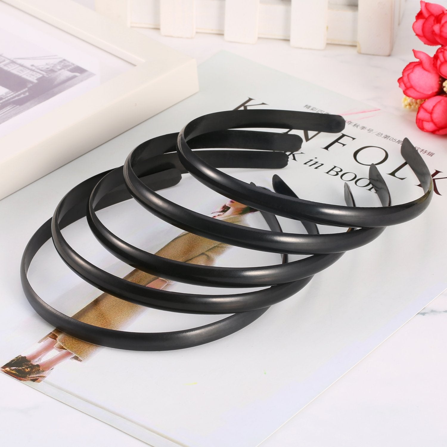 Hicarer plain black headband with 10 mm width for secure, gentle hold