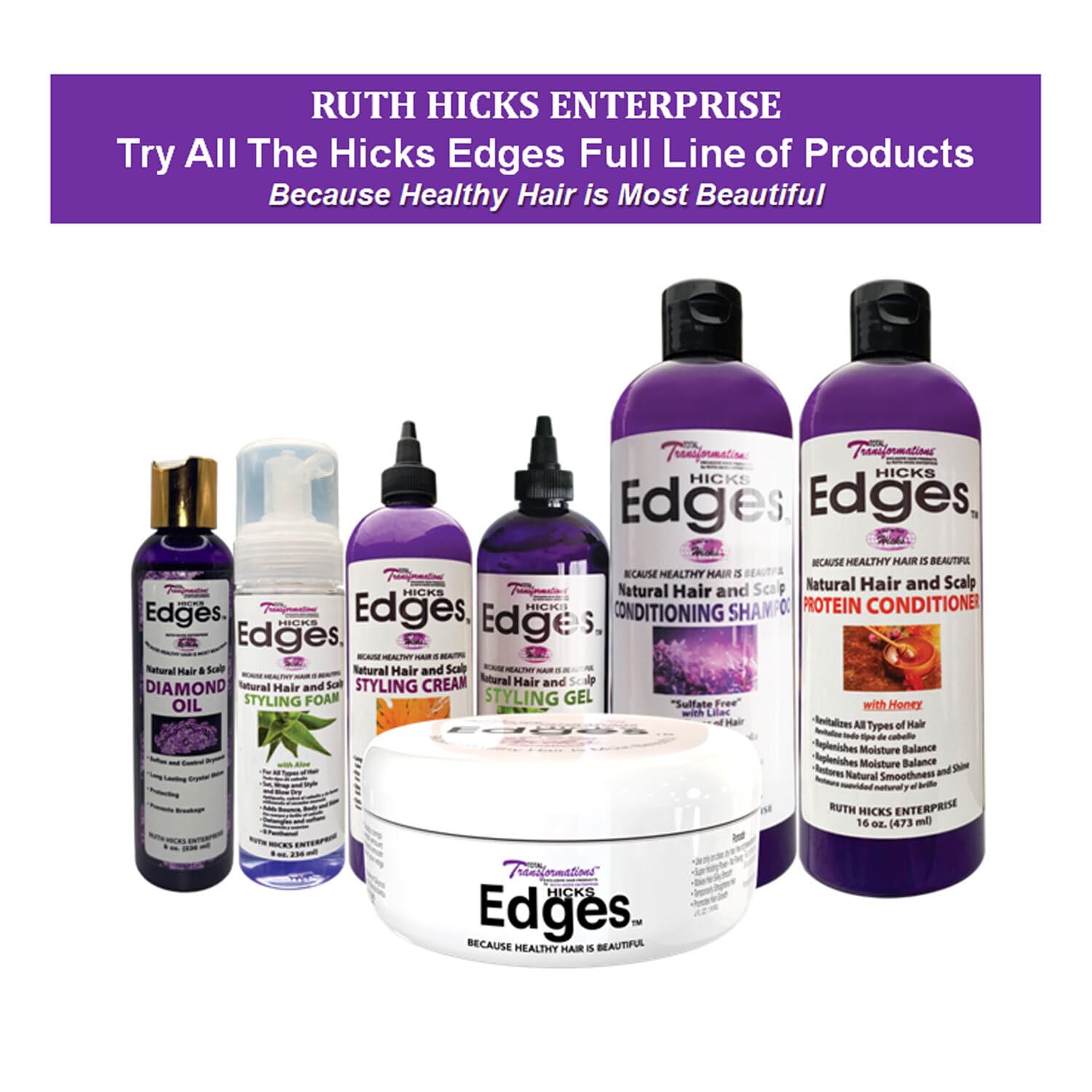 Hicks Total Transformations Edges Styling Gel packaging closeup shows practical 4 oz size.