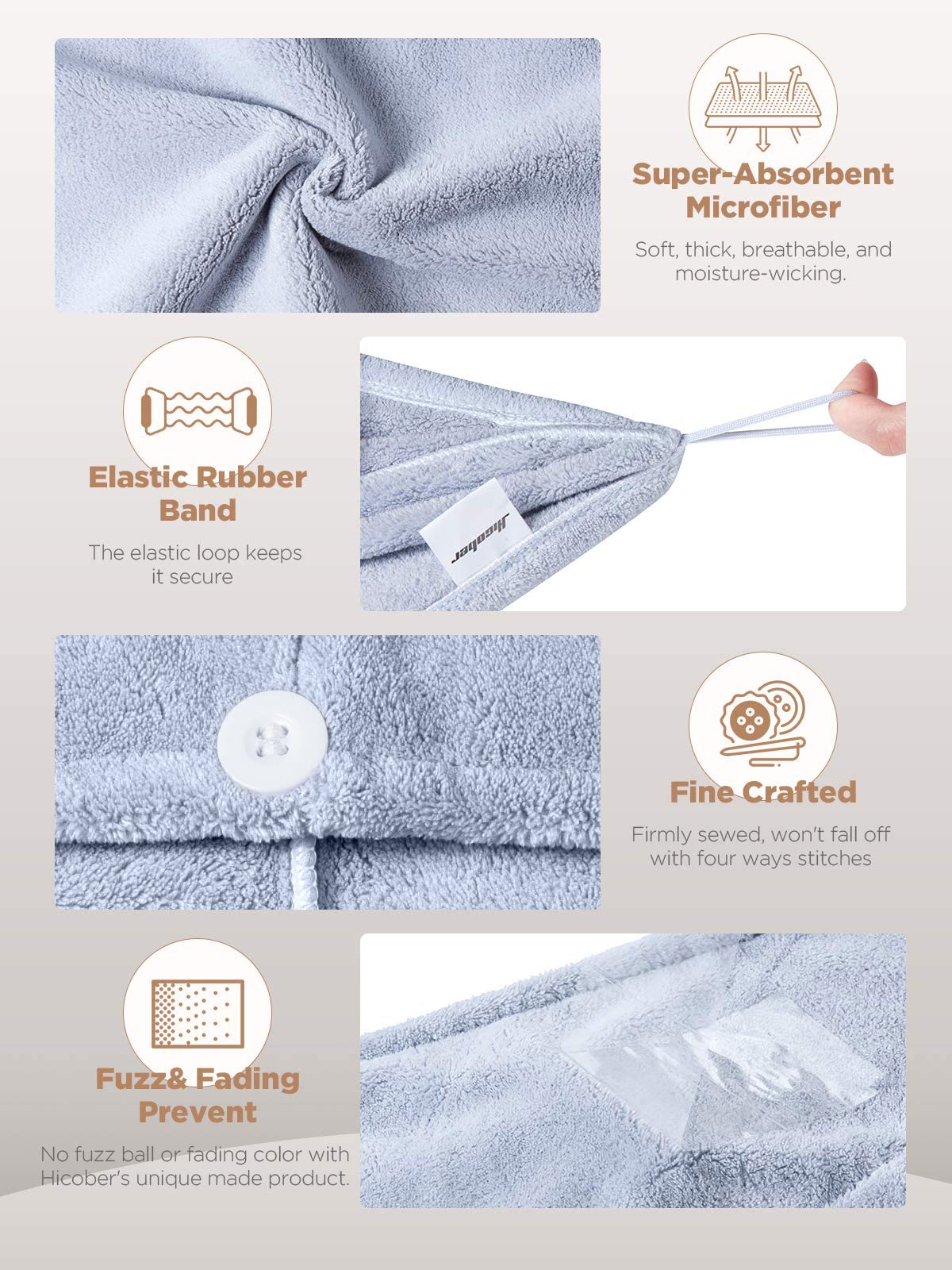 Hicober hair towel 3-pack colors purple blue grey for versatile styling options